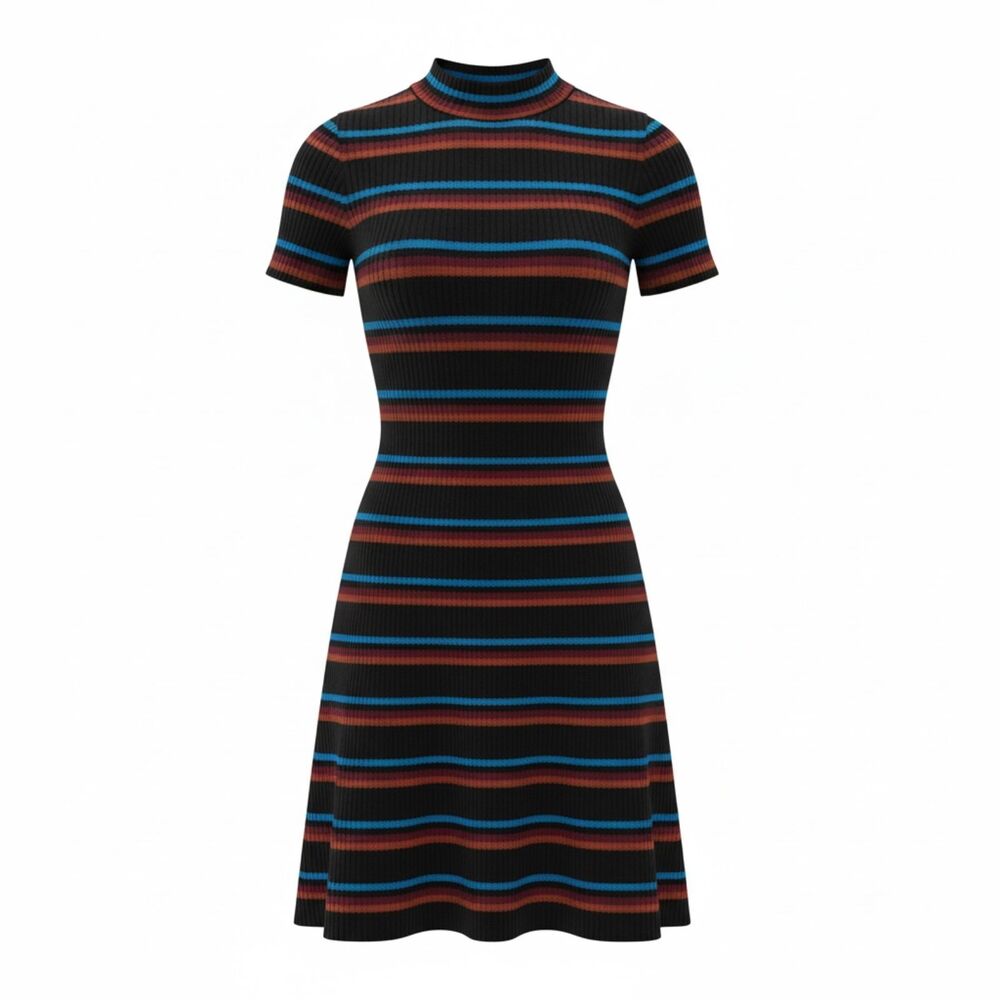 Free People Black Striped Knit Mini Dress | Small |